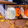 Winlyn 2 Pcs Large Artificial Pumpkins 8.7″ Harvest Cream Faux Pumpkins Decorative Pumpkins Big Foam Pumpkins for Fall Autumn Wedding Baby Shower Thanksgiving Halloween Party Decor Table Centerpiece(Gold Brush White)
