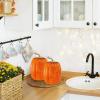 Winlyn 2 Pcs Large Artificial Pumpkins 8.7″ Harvest Cream Faux Pumpkins Decorative Pumpkins Big Foam Pumpkins for Fall Autumn Wedding Baby Shower Thanksgiving Halloween Party Decor Table Centerpiece(Orange)