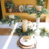 Winlyn 4 Pack Fall White Pumpkin Candle Rings Faux Eucalyptus Candle Rings Wreaths with Pumpkins Berries Pinecones Artificial Greenery Farmhouse Wreaths 11″ for Neutral Autumn Cabinet Tabletop Décor(Plastic Eucalyptus Leaf)
