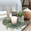 Winlyn 4 Pack Fall White Pumpkin Candle Rings Faux Eucalyptus Candle Rings Wreaths with Pumpkins Berries Pinecones Artificial Greenery Farmhouse Wreaths 11″ for Neutral Autumn Cabinet Tabletop Décor(Plastic Eucalyptus Leaf)