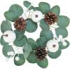 Winlyn 4 Pack Fall White Pumpkin Candle Rings Faux Eucalyptus Candle Rings Wreaths with Pumpkins Berries Pinecones Artificial Greenery Farmhouse Wreaths 11″ for Neutral Autumn Cabinet Tabletop Décor(White Pumpkins)