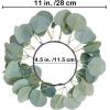 Winlyn 4 Pack Fall White Pumpkin Candle Rings Faux Eucalyptus Candle Rings Wreaths with Pumpkins Berries Pinecones Artificial Greenery Farmhouse Wreaths 11″ for Neutral Autumn Cabinet Tabletop Décor(Silk Eucalyptus Leaf)