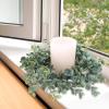 Winlyn 4 Pack Fall White Pumpkin Candle Rings Faux Eucalyptus Candle Rings Wreaths with Pumpkins Berries Pinecones Artificial Greenery Farmhouse Wreaths 11″ for Neutral Autumn Cabinet Tabletop Décor(Plastic Eucalyptus Leaf)