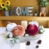 Winlyn 4 Pcs Assorted Faux Velvet Pumpkins Decorative Fabric Pumpkins Foam Pumpkins in White Black Gray Taupe 5″ for Thanksgiving Halloween Fall Wedding Centerpiece Table Mantel Farmhouse Decorations(Burgundy and White)