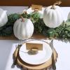 Winlyn 4 Pcs Harvest White Artificial Pumpkin 6.7″ Decorative Pumpkins Faux Foam Pumpkins Fall Pumpkins Decor Fall Autumn Thanksgiving Halloween Wedding Holiday Mantel Tabletop Centerpiece DIY Crafts(White)