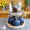 Winlyn 4 Pcs Harvest White Artificial Pumpkin 6.7″ Decorative Pumpkins Faux Foam Pumpkins Fall Pumpkins Decor Fall Autumn Thanksgiving Halloween Wedding Holiday Mantel Tabletop Centerpiece DIY Crafts(Dark Blue)