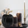Winlyn 4 Pcs Harvest White Artificial Pumpkin 6.7″ Decorative Pumpkins Faux Foam Pumpkins Fall Pumpkins Decor Fall Autumn Thanksgiving Halloween Wedding Holiday Mantel Tabletop Centerpiece DIY Crafts(Solid Black)