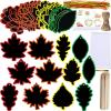 Winlyn 48 Sets 12 Styles Magic Color Scratch Black Fall Leaves Ornaments Decorations Autumn Scratch Art Leaves Fall Leaf Craft Kits for Kids Classroom Activities Halloween Thanksgiving Party Favors
