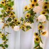 Winlyn 5.9′ L Artificial Sunflower Garland Hanging Sunflower Vine Greenery Garland with 43 Pcs Yellow Sunflower Heads for Fall Autumn Holiday Wedding Arch Home Mantel Doorway Table Backdrop Decoration(2)