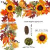 Winlyn 6 Ft Artificial Fall Maple Leaf Garland Hanging Vine Faux Sunflowers Pumpkins Pinecones and Berries Garland Faux Autumn Decor for Thanksgiving Wedding Centerpiece Table Mantel Backdrop