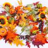 Winlyn 6 Ft Artificial Fall Maple Leaf Garland Hanging Vine Faux Sunflowers Pumpkins Pinecones and Berries Garland Faux Autumn Decor for Thanksgiving Wedding Centerpiece Table Mantel Backdrop