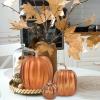 Winlyn 7 Pcs Assorted Sizes Fall Artificial Peach Pink Pumpkins Harvest Faux Foam Light Pink Pumpkins for Fall Autumn Season Halloween Thanksgiving Harvest Festive Tabletop Decoration(Bronze)