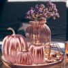 Winlyn 7 Pcs Assorted Sizes Fall Artificial Peach Pink Pumpkins Harvest Faux Foam Light Pink Pumpkins for Fall Autumn Season Halloween Thanksgiving Harvest Festive Tabletop Decoration(Rose Gold)