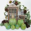 Winlyn 7 Pcs Assorted Sizes Fall Artificial Peach Pink Pumpkins Harvest Faux Foam Light Pink Pumpkins for Fall Autumn Season Halloween Thanksgiving Harvest Festive Tabletop Decoration(Green)