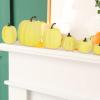 Winlyn 7 Pcs Assorted Sizes Fall Artificial Peach Pink Pumpkins Harvest Faux Foam Light Pink Pumpkins for Fall Autumn Season Halloween Thanksgiving Harvest Festive Tabletop Decoration(Yellow)