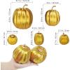 Winlyn 7 Pcs Assorted Sizes Fall Artificial Peach Pink Pumpkins Harvest Faux Foam Light Pink Pumpkins for Fall Autumn Season Halloween Thanksgiving Harvest Festive Tabletop Decoration(Gold)