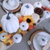 Winlyn 7 Pcs Assorted Sizes Fall Artificial Peach Pink Pumpkins Harvest Faux Foam Light Pink Pumpkins for Fall Autumn Season Halloween Thanksgiving Harvest Festive Tabletop Decoration(White)