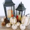 Winlyn 7 Pcs Assorted Sizes Fall Artificial Peach Pink Pumpkins Harvest Faux Foam Light Pink Pumpkins for Fall Autumn Season Halloween Thanksgiving Harvest Festive Tabletop Decoration(Gold Brush White)