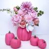Winlyn 7 Pcs Assorted Sizes Fall Artificial Peach Pink Pumpkins Harvest Faux Foam Light Pink Pumpkins for Fall Autumn Season Halloween Thanksgiving Harvest Festive Tabletop Decoration(Hot Pink)