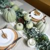 Winlyn 7 Pcs Assorted Sizes Fall Artificial Peach Pink Pumpkins Harvest Faux Foam Light Pink Pumpkins for Fall Autumn Season Halloween Thanksgiving Harvest Festive Tabletop Decoration(Mixed Green)
