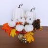 Winlyn 7 Pcs Assorted Sizes Fall Artificial Peach Pink Pumpkins Harvest Faux Foam Light Pink Pumpkins for Fall Autumn Season Halloween Thanksgiving Harvest Festive Tabletop Decoration(White)