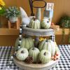 Winlyn 7 Pcs Assorted Sizes Fall Artificial Peach Pink Pumpkins Harvest Faux Foam Light Pink Pumpkins for Fall Autumn Season Halloween Thanksgiving Harvest Festive Tabletop Decoration(Mixed Green)