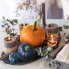 Winlyn 7 Pcs Assorted Sizes Fall Artificial Peach Pink Pumpkins Harvest Faux Foam Light Pink Pumpkins for Fall Autumn Season Halloween Thanksgiving Harvest Festive Tabletop Decoration(Dark Blue)