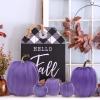 Winlyn 7 Pcs Assorted Sizes Fall Artificial Peach Pink Pumpkins Harvest Faux Foam Light Pink Pumpkins for Fall Autumn Season Halloween Thanksgiving Harvest Festive Tabletop Decoration(Purple)