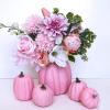 Winlyn 7 Pcs Assorted Sizes Fall Artificial Peach Pink Pumpkins Harvest Faux Foam Light Pink Pumpkins for Fall Autumn Season Halloween Thanksgiving Harvest Festive Tabletop Decoration(Pink)