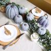 Winlyn 7 Pcs Assorted Sizes Fall Artificial Peach Pink Pumpkins Harvest Faux Foam Light Pink Pumpkins for Fall Autumn Season Halloween Thanksgiving Harvest Festive Tabletop Decoration(Denim Blue)