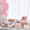 Winlyn 7 Pcs Assorted Sizes Fall Artificial Peach Pink Pumpkins Harvest Faux Foam Light Pink Pumpkins for Fall Autumn Season Halloween Thanksgiving Harvest Festive Tabletop Decoration(Gold Brush Pink)