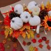 Winlyn 7 Pcs Assorted Sizes Fall Artificial Peach Pink Pumpkins Harvest Faux Foam Light Pink Pumpkins for Fall Autumn Season Halloween Thanksgiving Harvest Festive Tabletop Decoration(White)