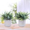 Winlyn Set of 2 Small Faux Potted Plants Artificial Eucalyptus Plant in Chic Gray Geometric Ceramic Pot 7.9″ Tall for Modern Home Table Mantel Shelf Office Desktop Greenery Centerpiece Decorations(Grey Pot)