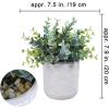 Winlyn Set of 2 Small Faux Potted Plants Artificial Eucalyptus Plant in Chic Gray Geometric Ceramic Pot 7.9″ Tall for Modern Home Table Mantel Shelf Office Desktop Greenery Centerpiece Decorations(Grey Pot)