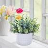 Winlyn Set of 2 Small Faux Potted Plants Artificial Eucalyptus Plant in Chic Gray Geometric Ceramic Pot 7.9″ Tall for Modern Home Table Mantel Shelf Office Desktop Greenery Centerpiece Decorations(White Pot)