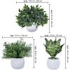 Winlyn Set of 3 Small Artificial Potted Plants – Eucalyptus, Rosemary & Tropical Snake Plant in White Geometric Pots for Table Centerpieces Shelf Windowsill Desk Indoor Outdoor Greenery Decor