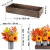 Winlyn Set of 3 Small Potted Maple Arrangement Artificial Maple Leaf Branches Faux Fall Picks and Sprays in Rustic Galvanized Metal Pots with Decorative Wood Tray