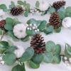 Winlyn White Pumpkin Garland Artificial Eucalyptus with White Pumpkins Pinecones Berries Fall Foliage for Wedding Arch Backdrop Thanksgiving Table Runner Farmhouse Decor 6′ Long