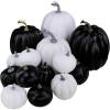14 pcs Assorted Harvest Artificial White and Pink Pumpkins Decorative Pumpkins Faux Foam Pumpkins for Farmhouse Fall Halloween Harvest Wedding Baby Shower Tabletop Centerpiece Mantel Kitchen Decor(White and Black)