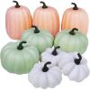 9 Pcs Assorted Small Frosted Artificial Pumpkins Rustic Harvest Decorative Pumpkins Foam Pumpkins in Pastel Orange Green White for Fall Halloween Thanksgiving Table Centerpiece Mantel Kitchen Decor(Teal Green)
