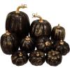 Winlyn 10 Pcs Assorted Navy Blue Artificial Pumpkins Dark Blue Pumpkins Decorative Pumpkins Faux Foam Pumpkins for Fall Farmhouse Thanksgiving Halloween Table Centerpiece Kitchen Table Mantel Décor(Gold Brush Black)