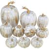 Winlyn 10 Pcs Assorted Navy Blue Artificial Pumpkins Dark Blue Pumpkins Decorative Pumpkins Faux Foam Pumpkins for Fall Farmhouse Thanksgiving Halloween Table Centerpiece Kitchen Table Mantel Décor(Gold Brush White)