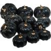 Winlyn 12 Pcs Assorted Orange Harvest Artificial Pumpkins Small Decorative Fall Pumpkins Dark Orange Faux Foam Pumpkins for Halloween Thanksgiving Autumn Wedding Decor Bowl Display Wreath Centerpiece(Black)