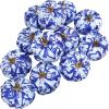 Winlyn 12 Pcs Assorted Small Faux Velvet Pumpkins Decorative Teal Blue Green Turquoise Fabric Foam Pumpkins 3″ for Farmhouse Fall Wedding Halloween Thanksgiving Table Centerpiece Mantel Decor(Blue and White)