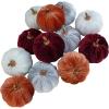 Winlyn 12 Pcs Assorted Small Faux Velvet Pumpkins Decorative Teal Blue Green Turquoise Fabric Foam Pumpkins 3″ for Farmhouse Fall Wedding Halloween Thanksgiving Table Centerpiece Mantel Decor(Burgundy and White)