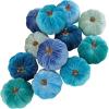 Winlyn 12 Pcs Assorted Small Faux Velvet Pumpkins Decorative Teal Blue Green Turquoise Fabric Foam Pumpkins 3″ for Farmhouse Fall Wedding Halloween Thanksgiving Table Centerpiece Mantel Decor(Blue)