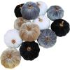 Winlyn 12 Pcs Assorted Small Faux Velvet Pumpkins Decorative Teal Blue Green Turquoise Fabric Foam Pumpkins 3″ for Farmhouse Fall Wedding Halloween Thanksgiving Table Centerpiece Mantel Decor(Gray Black White)