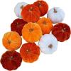 Winlyn 12 Pcs Assorted Small Faux Velvet Pumpkins Decorative Teal Blue Green Turquoise Fabric Foam Pumpkins 3″ for Farmhouse Fall Wedding Halloween Thanksgiving Table Centerpiece Mantel Decor(Orange and White)