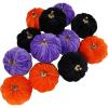 Winlyn 12 Pcs Assorted Small Faux Velvet Pumpkins Decorative Teal Blue Green Turquoise Fabric Foam Pumpkins 3″ for Farmhouse Fall Wedding Halloween Thanksgiving Table Centerpiece Mantel Decor(Halloween)