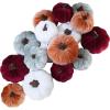 Winlyn 16 Pcs Assorted Small Faux Rustic Harvest Velvet Pumpkins Decorative Rust Orange Gold Olive Gray Fabric Pumpkins Foam Pumpkins Farmhouse Fall Thanksgiving Halloween Table Centerpiece Decor(Burgundy and White)